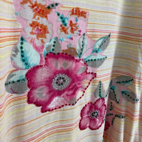 Liz & Me Womens Plus 2X Striped Floral Cotton V Neck Top 3/4 Sleeve Shirt - Picture 8 of 10